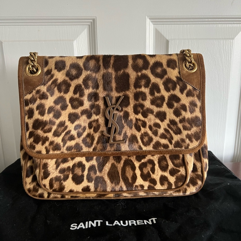 Ysl leopard niki messenger crossbody bag